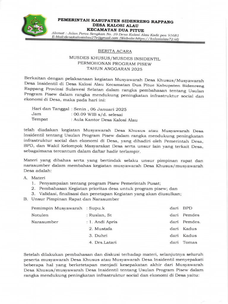 Musdes Khusus Usulan Program Pisew 2025 | PDF