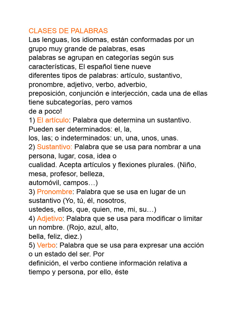 Clases de Palabras | PDF | Verbo | Palabra, image size:768x1024
