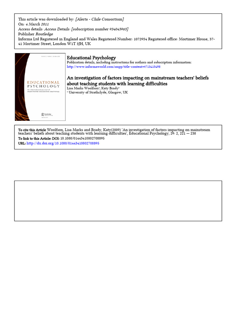 Teacher Beliefs on Learning Difficulties | PDF | Self Efficacy | Teachers