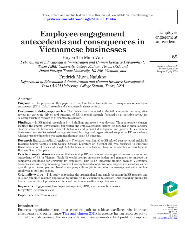 Employee Engagement Antecedents and Cons | PDF | Job Satisfaction ...