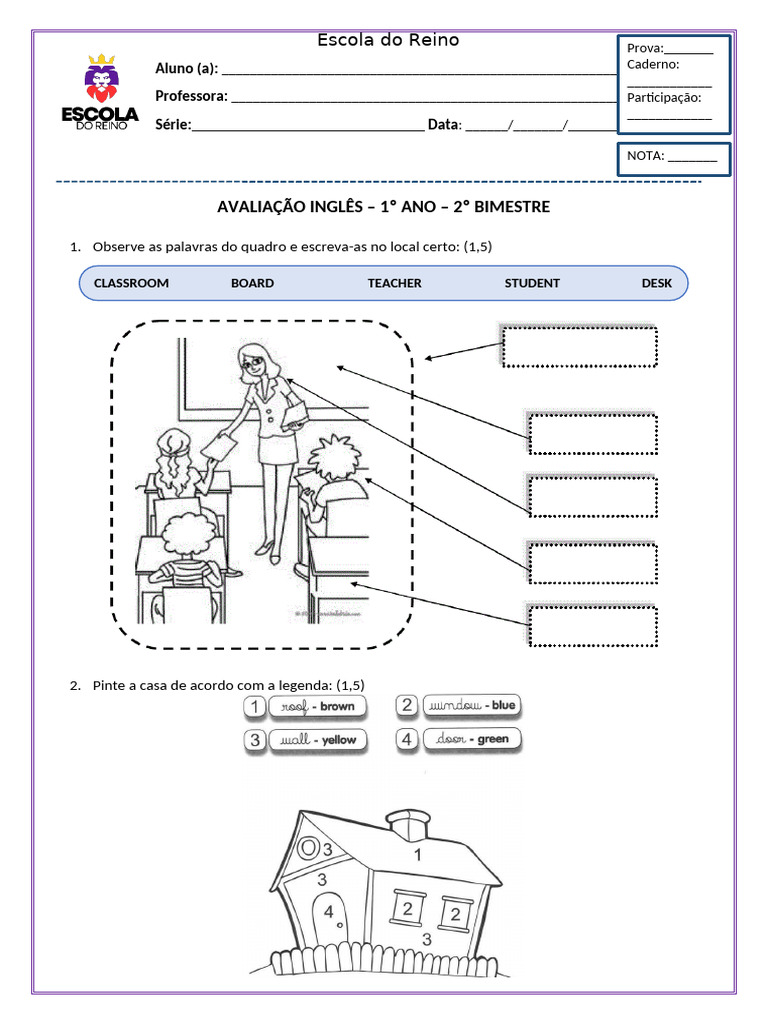 Avaliação de Inglês - 1º Ano | PDF