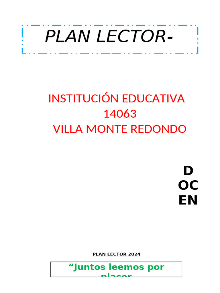 Plan Lector 2024 Primer Grdo | PDF | Educación primaria | Enseñando