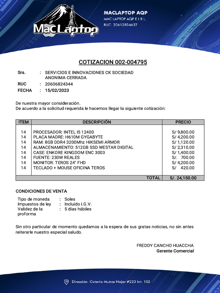 Cotización de Equipos de Computación | PDF