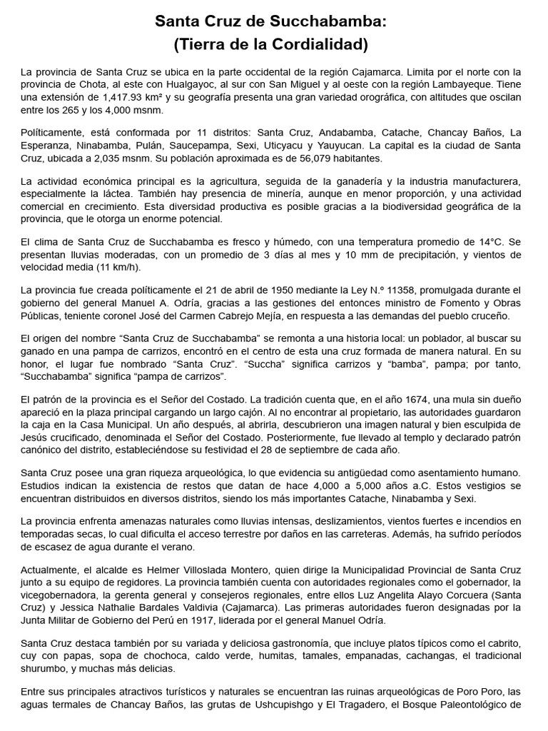 Santa Cruz de Succhabamba: Historia y Atractivos | PDF