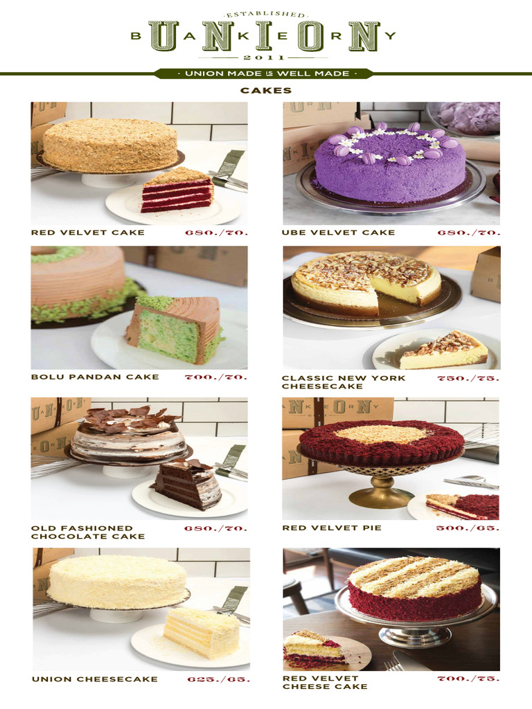 Union Pondok Indah Mall Cake Menu | PDF | Cakes | Cheesecake