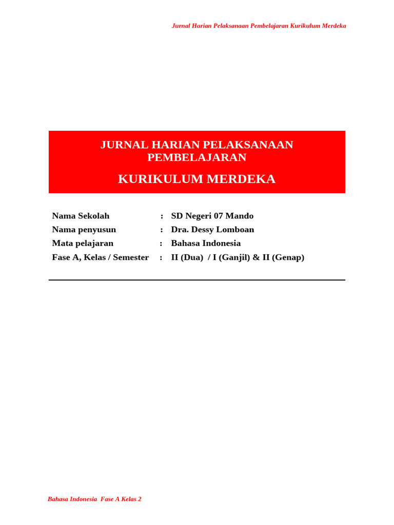 Jurnal Pembelajaran Kurikulum Merdeka Kelas 2 | PDF