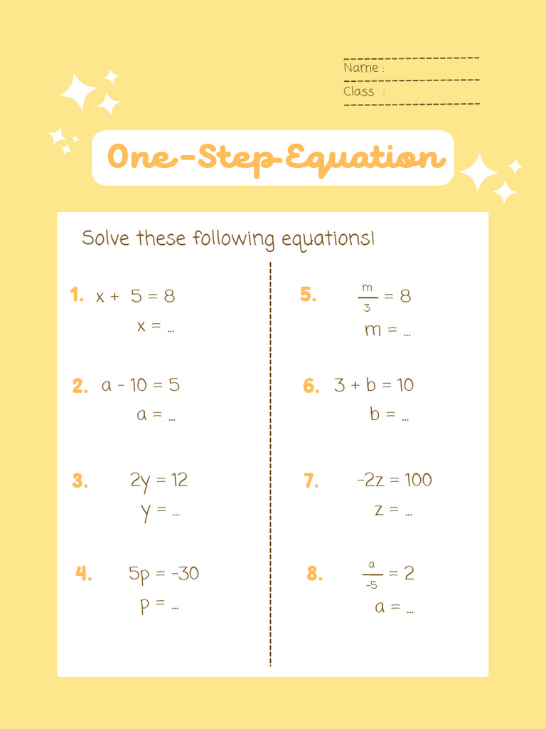 One Step Equation Math Worksheet | PDF