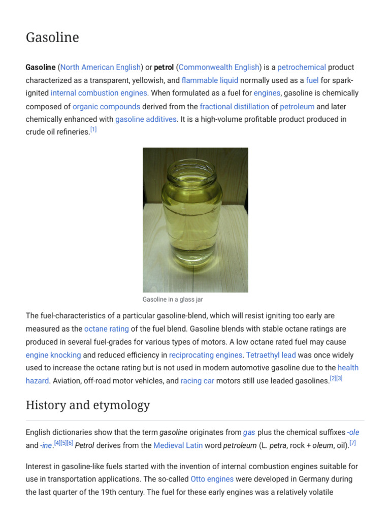Gasoline - Wikipedia | PDF | Gasoline | Oil Refinery