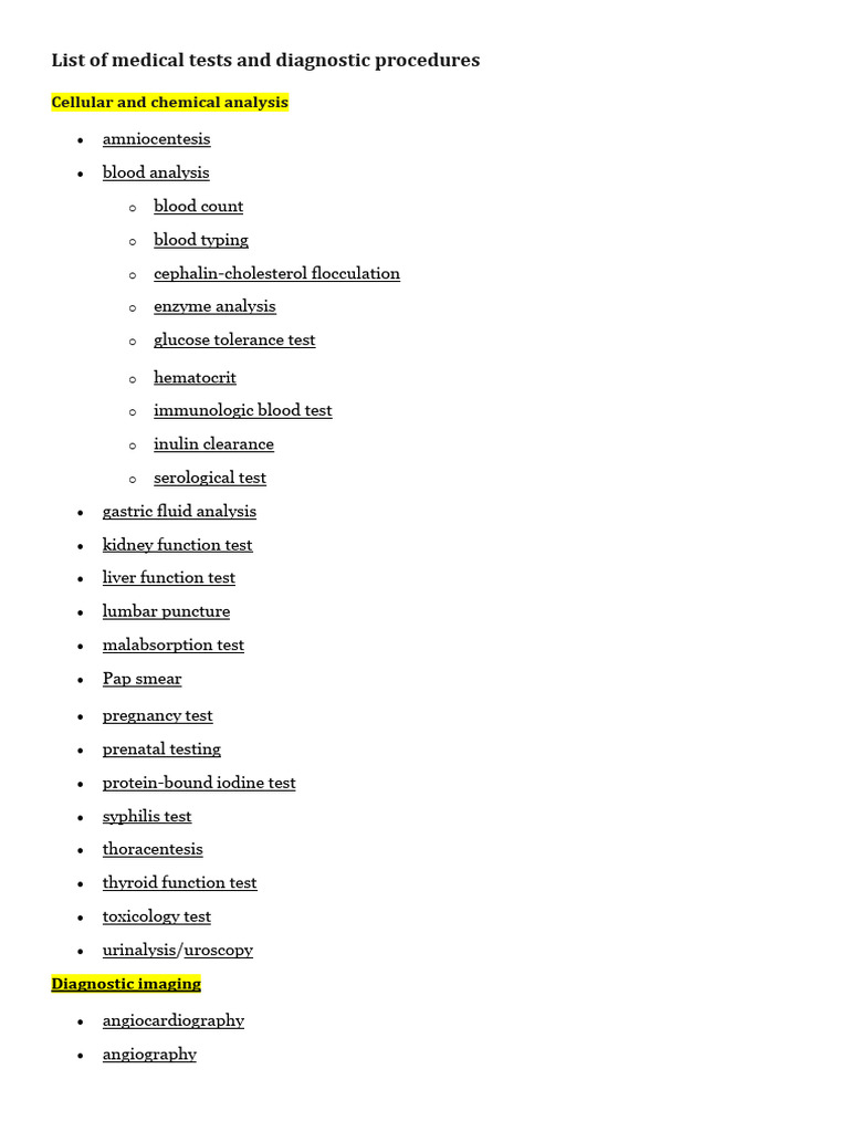 Common Medical Tests | PDF