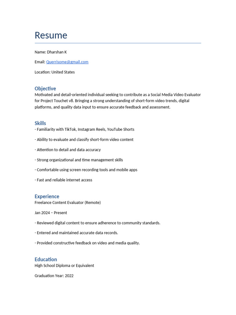 Freelance Videographer Resume Objective | PDF