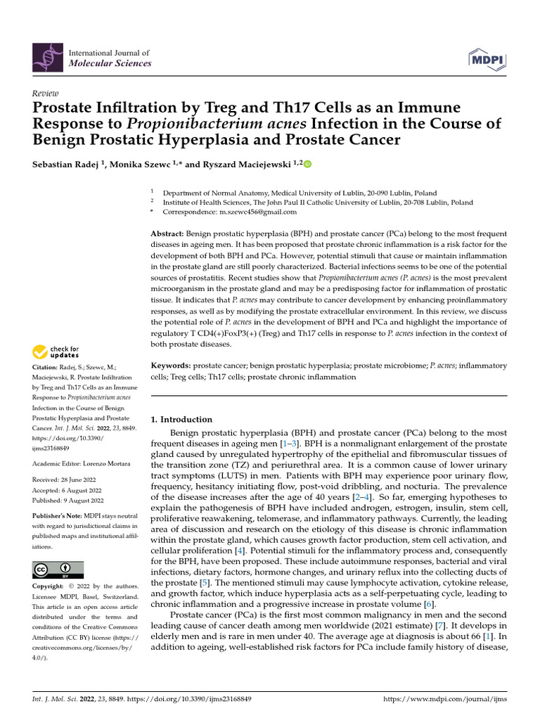 Prostate Infiltration by Treg and Th17 Cells As An Immune | PDF ...