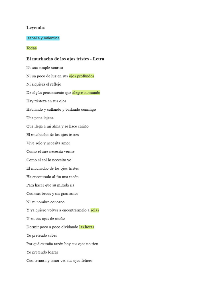 El Muchacho de Los Ojos Tristes - Letra | PDF