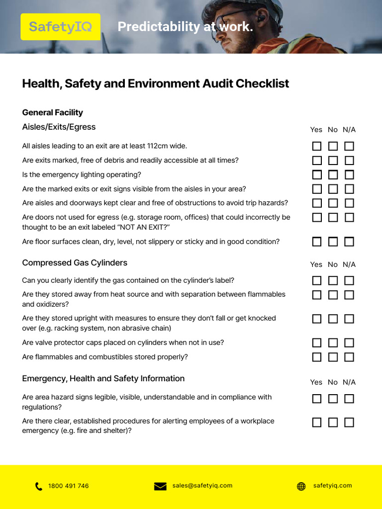 Health and Safety Audit Checklist | PDF | Personal Protective Equipment ...