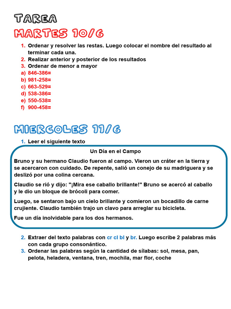 Tarea 10 de Junio A 12 de Junio Santa Rosa | PDF