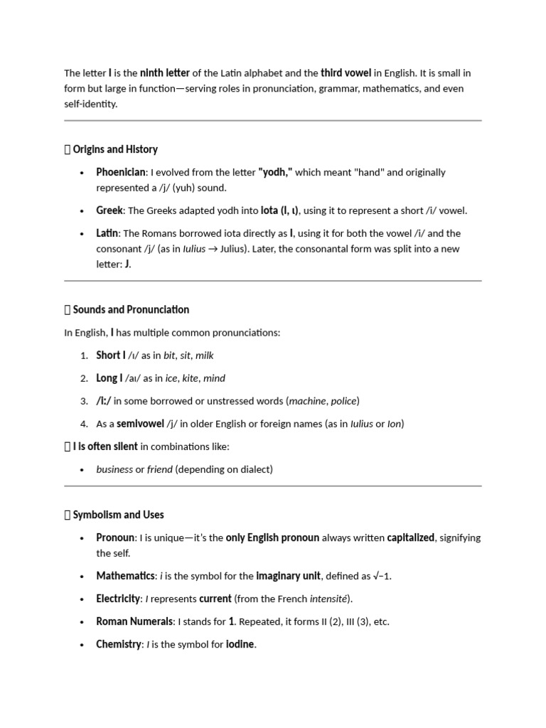 The Significance of the Letter I | PDF | Greek Alphabet | English Language