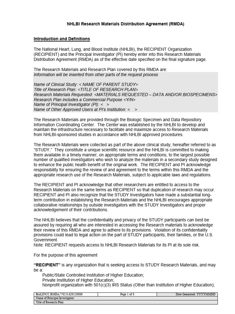 Biolincc Rmda v02 d20120806 | PDF | Institutional Review Board ...