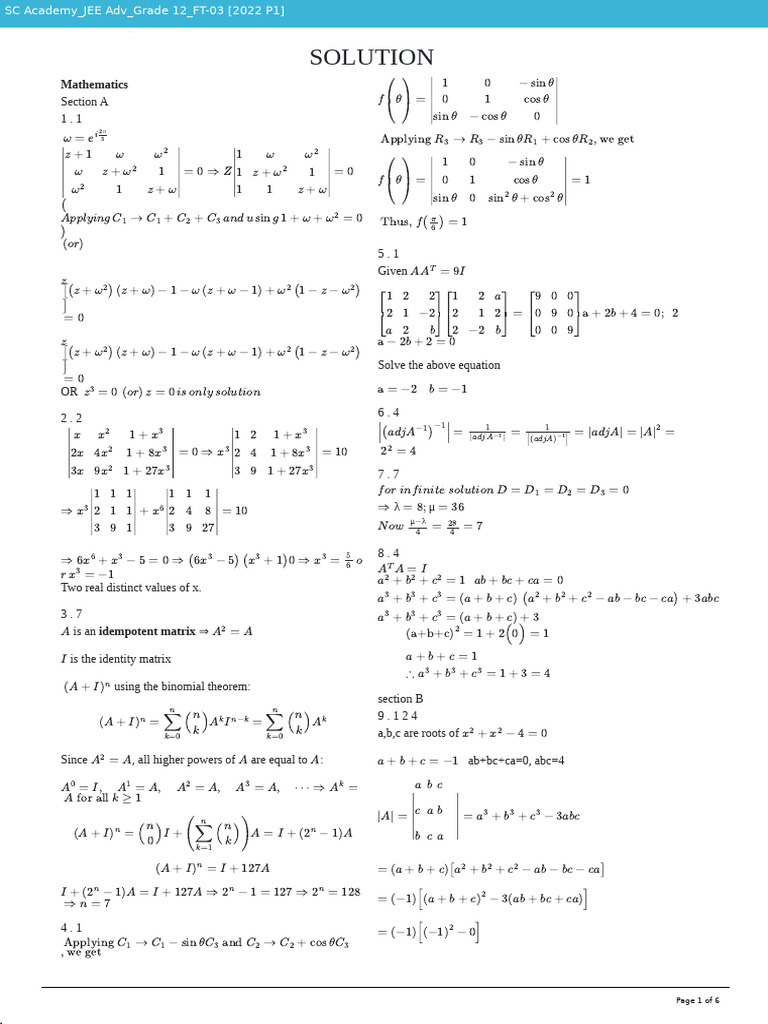 SC Academy_JEE Adv_Grade 12_FT-03 [2022 P1]_Solution | PDF ...