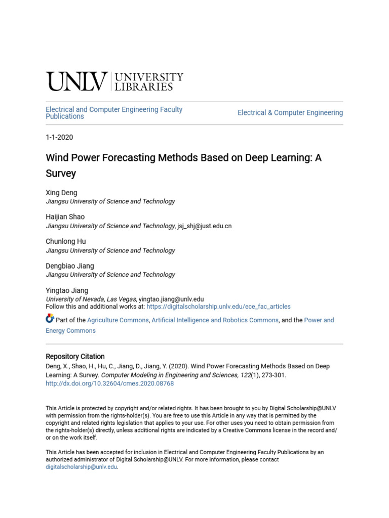 Wind Power Forecasting Methods Based On Deep Learning - A Survey | PDF ...