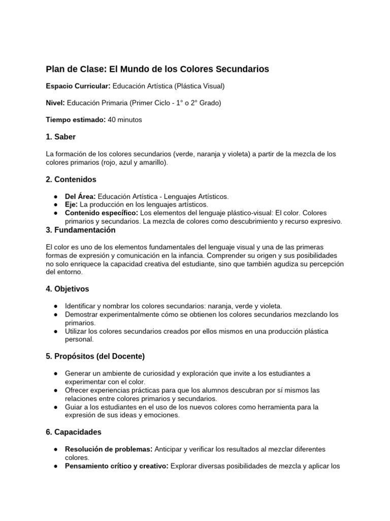 Plan de Clase | PDF | Color | Educación en artes visuales