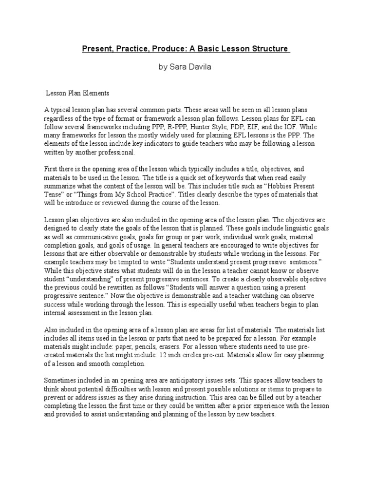 Lesson Planning and Skills Lesson PDF Lesson Plan English As A