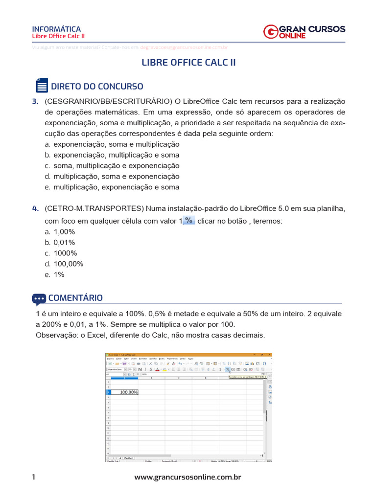 Funções e Fórmulas no LibreOffice Calc II | PDF | Decimal | Exponenciação