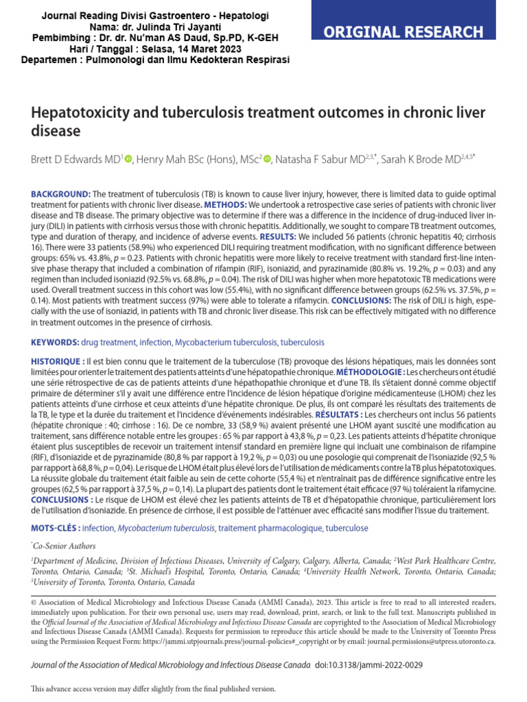 Hepatotoxicity in TB Treatment Outcomes | PDF | Tuberculosis | Hepatitis