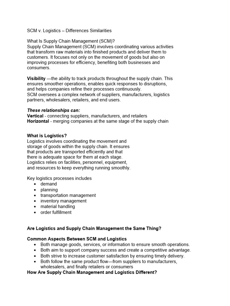 SCM vs. Logistics: Key Differences Explained | PDF