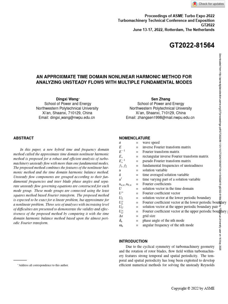 An Approximate Time Domain Nonlinear Harmonic Method For Analyzing ...
