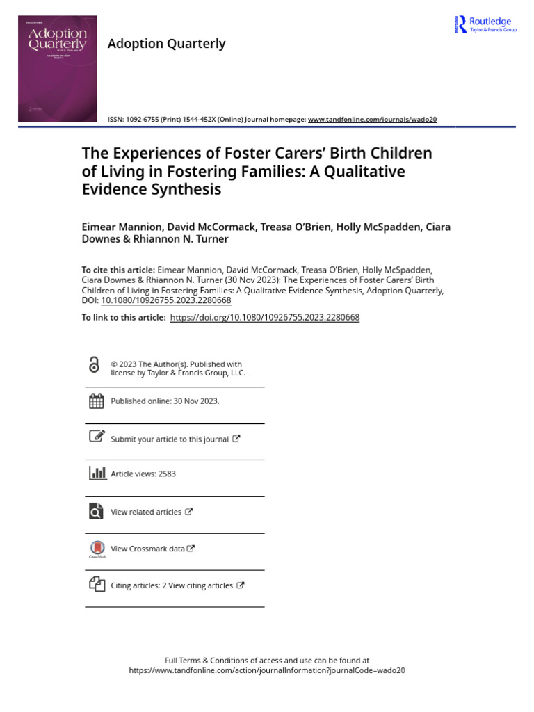 Birth Children’s Experiences in Foster Care | PDF | Qualitative ...
