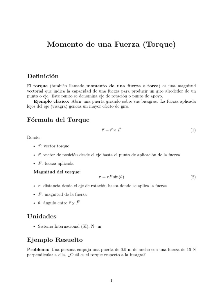 Definición y Cálculo del Torque | PDF