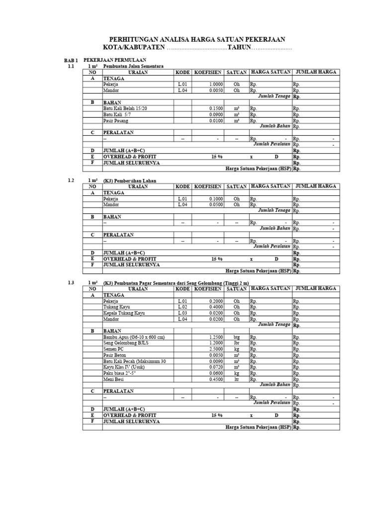 Analisa Harga Pekerjaan Konstruksi | PDF