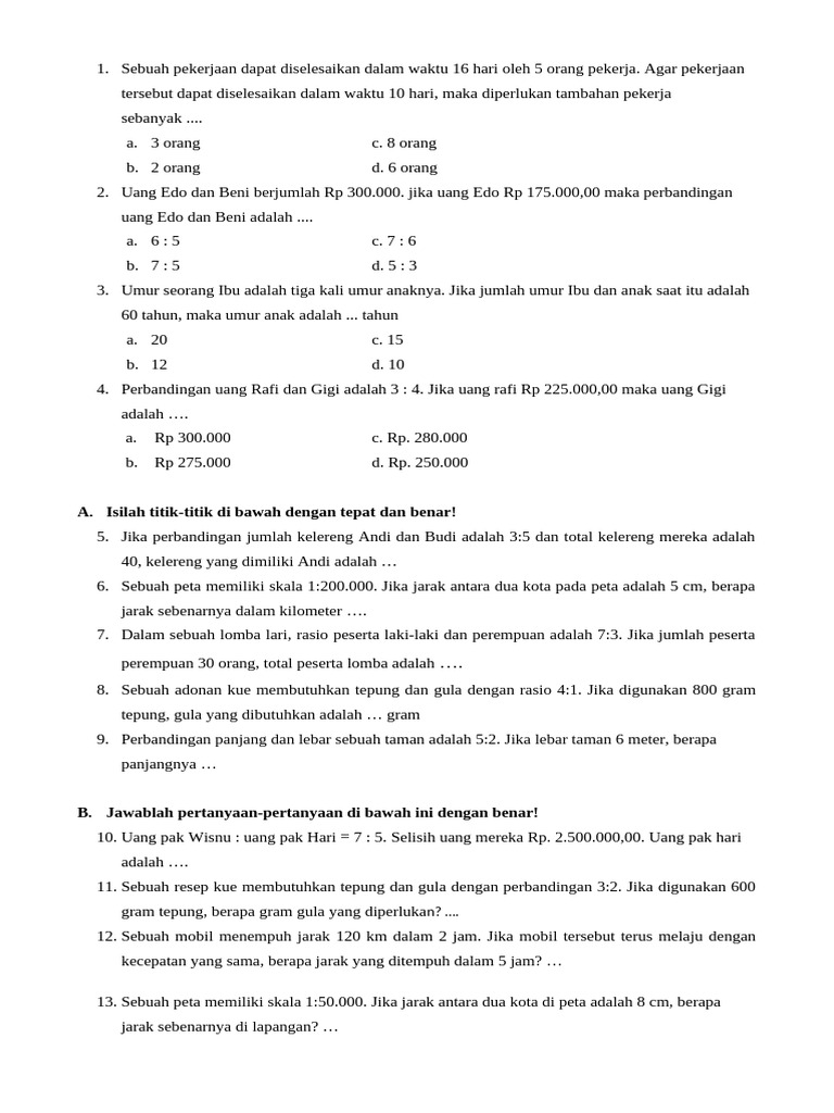 Soal Matematika Perbandingan dan Rasio | PDF