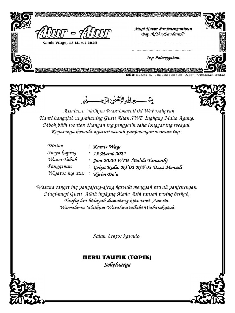 Atur Atur Kirim Doaa Adis | PDF
