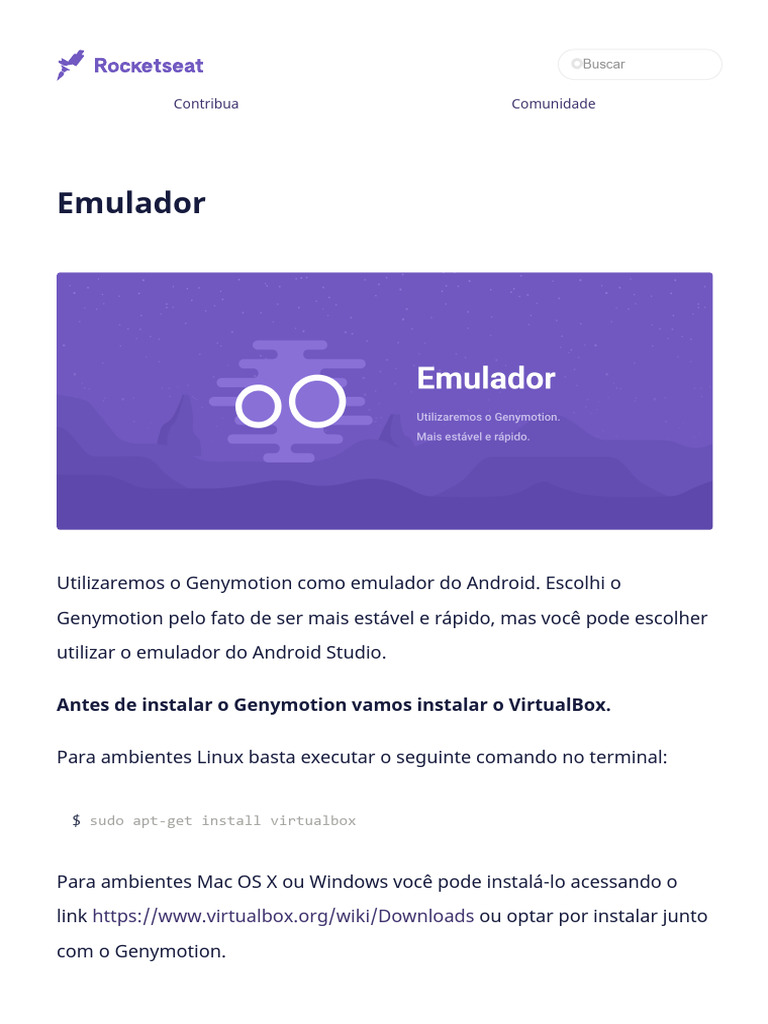 Emulador Rocketseat Docs | PDF | Android (sistema operacional) | Emulador