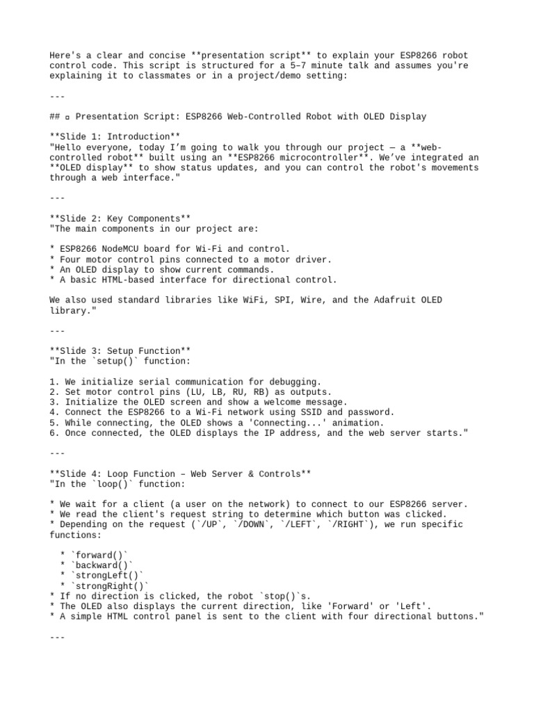 ESP8266 Web-Controlled Robot Script | PDF | Internet Bot | Wi Fi