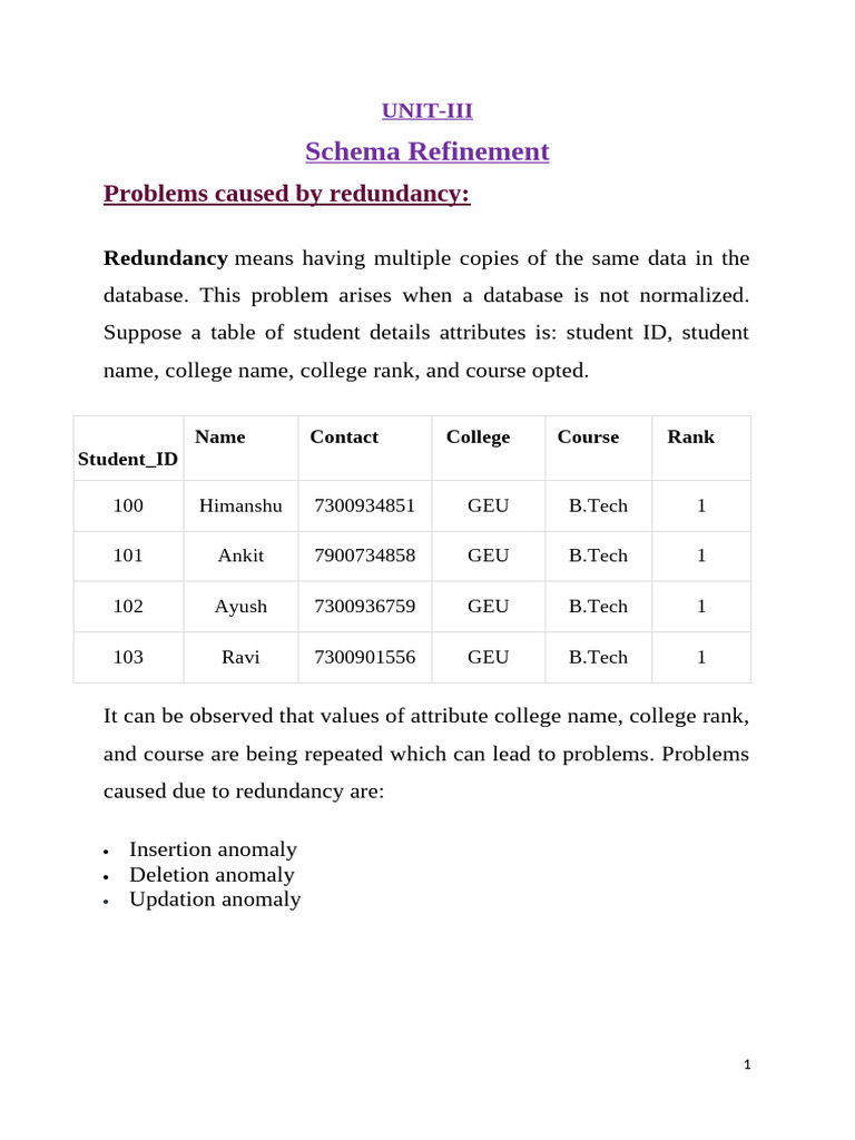 UNIT III Redundancy | PDF | Databases | Computer Data Storage