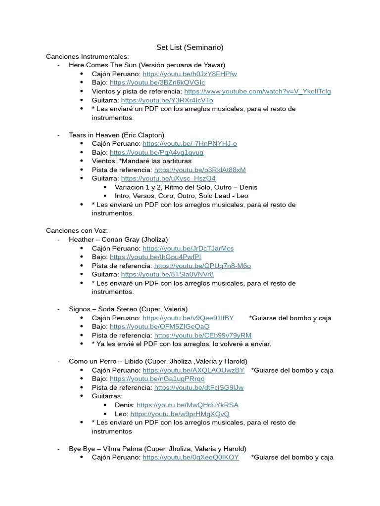 Set List - Seminario 2025 | PDF