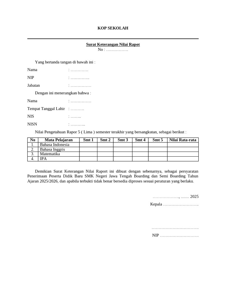 Format NIlai Rapot | PDF