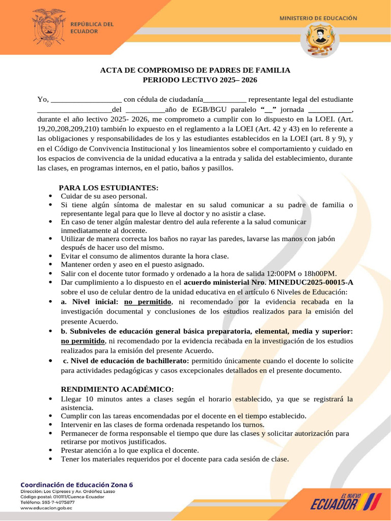 Acta de Compromiso para Padres 2025-2026 | PDF | Maestros | Aprendizaje