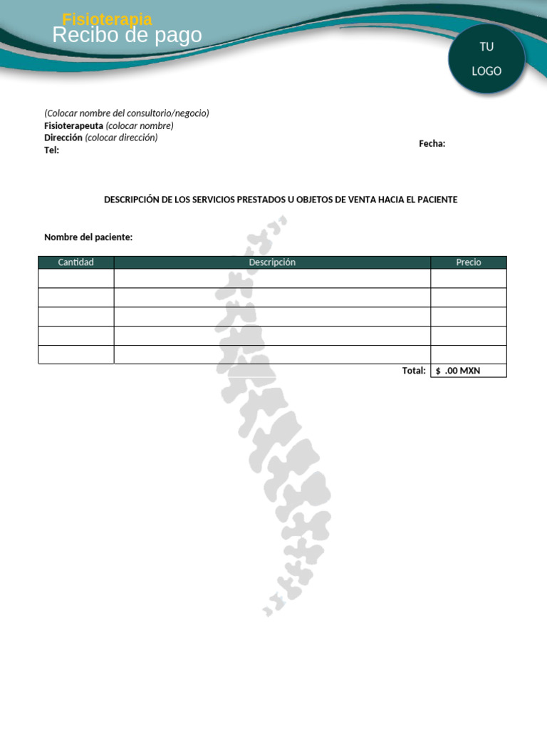 Recibo de Pago de Fisioterapia | PDF
