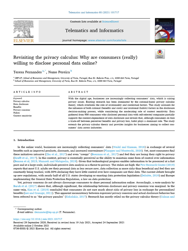 Privacy Calculus in Data Disclosure | PDF | Privacy | Rationality