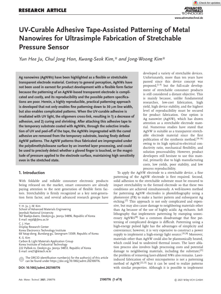 UV-Curable Adhesive Tape-Assisted Patterning of Metal Nanowires For ...