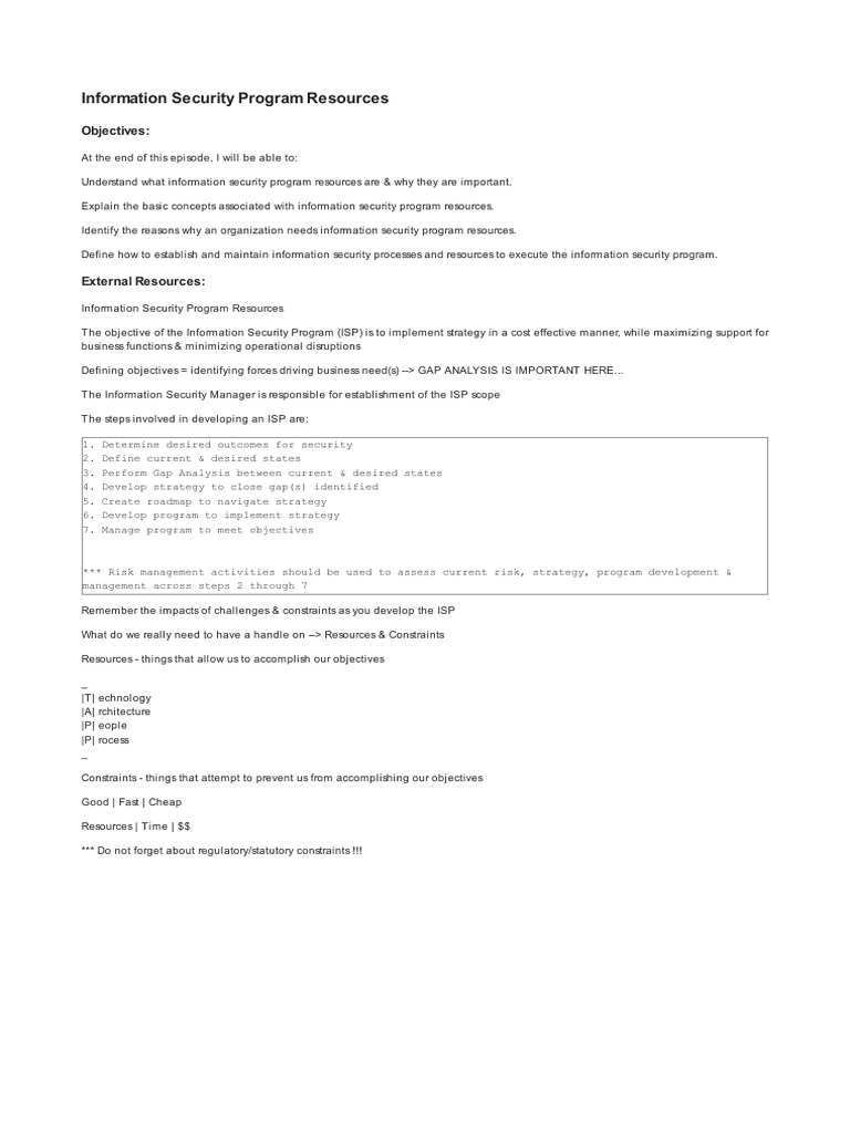 Isaca Cism 3 2 1 Information Security Program Resources | PDF