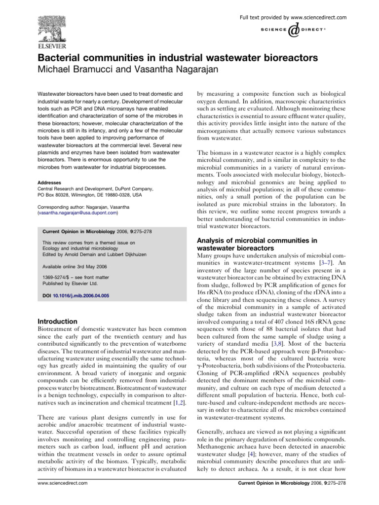 Bacterial Communities in Wastewater Bioreactors | PDF | Plasmid | Dna ...