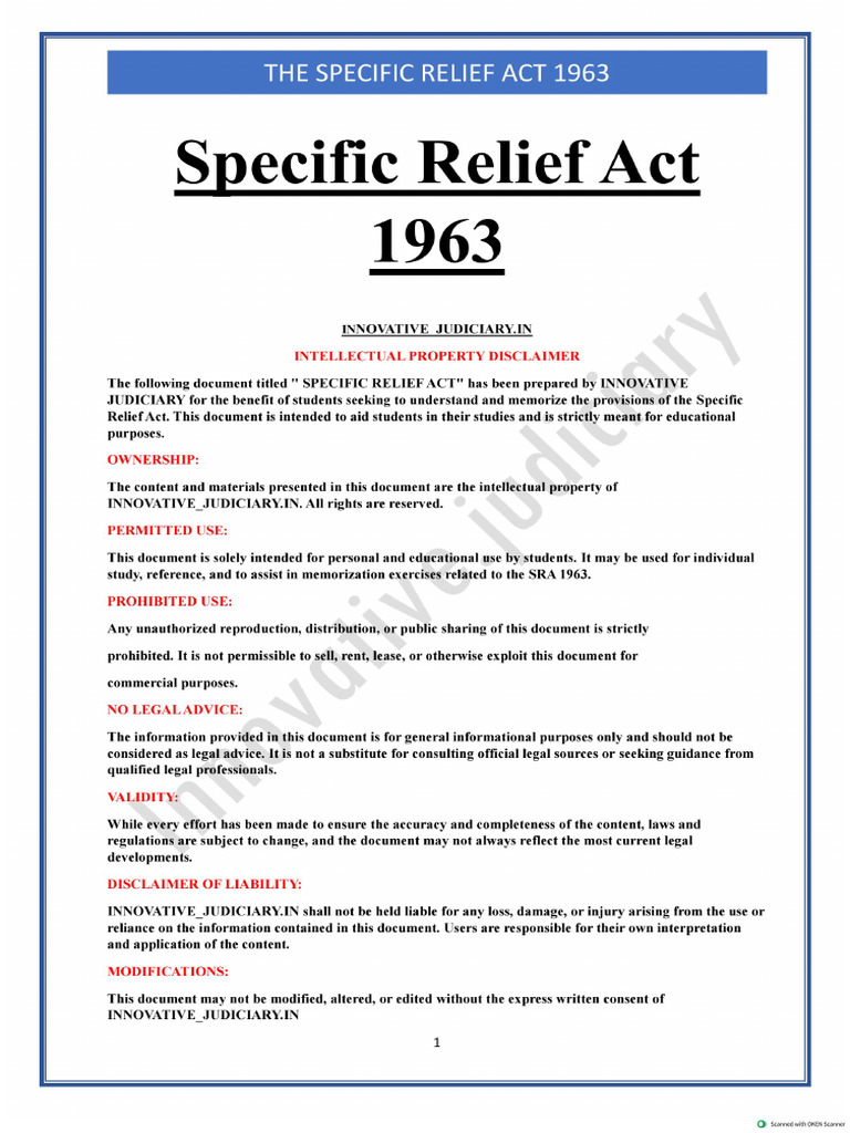 The Specific Relief Act Innovative Final | PDF
