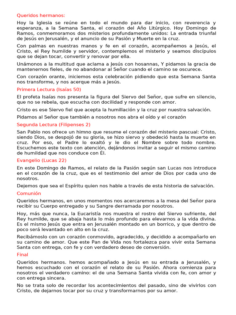 Inicio de Semana Santa: Reflexiones y Fe | PDF | eucaristía | Cristo ...