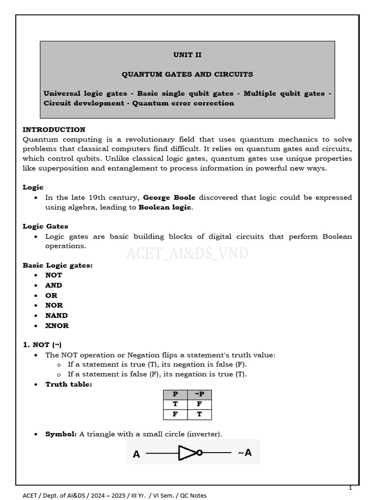 Ai - Ds - QC Acet Notes - Unit II | PDF | Quantum Computing ...