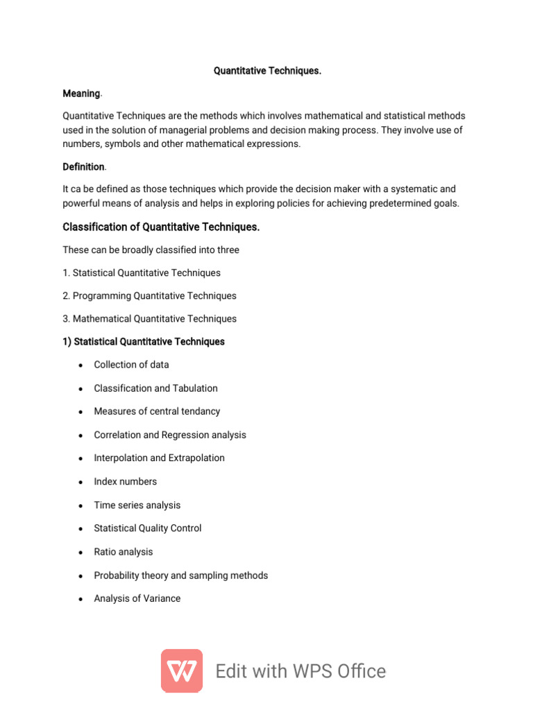 Overview of Quantitative Techniques | PDF | Statistics | Quantitative ...