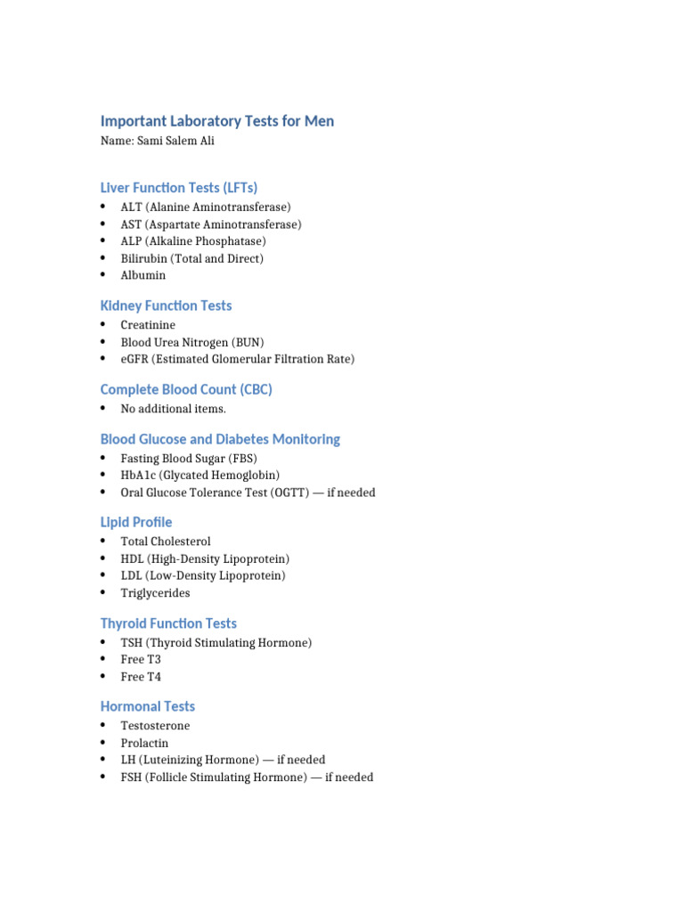 Essential Lab Tests for Men's Health | PDF