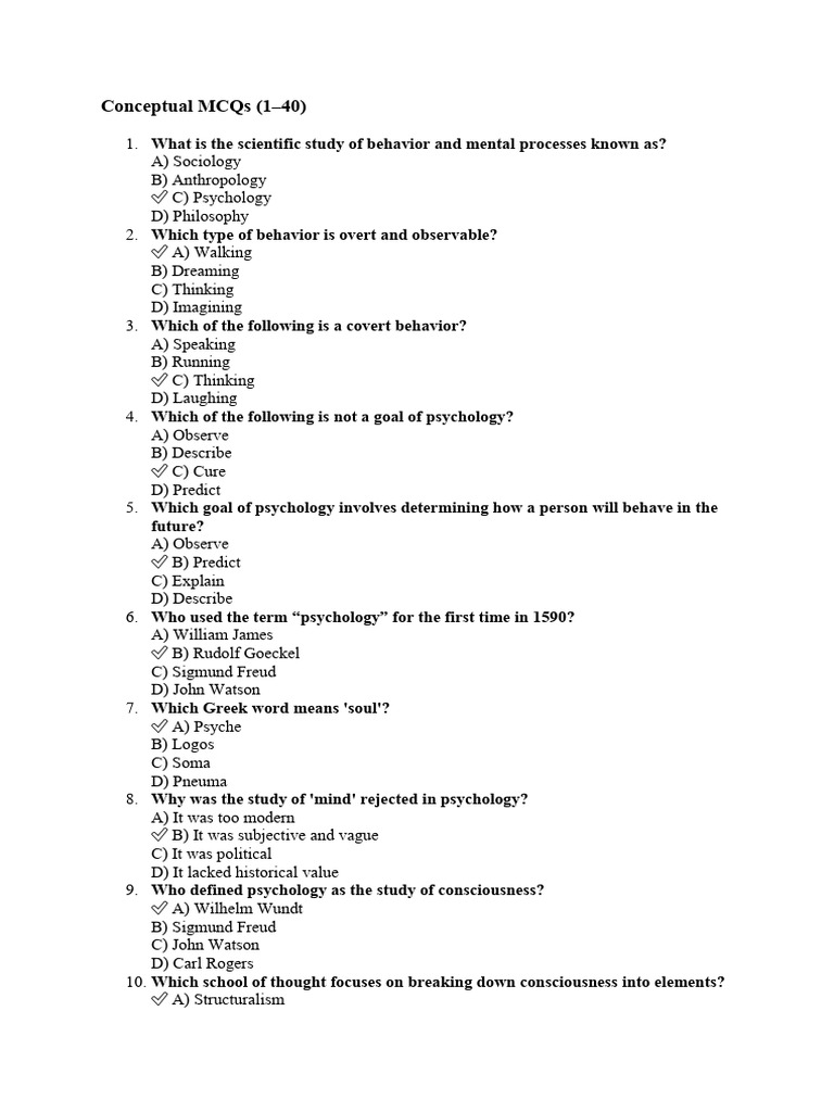 Psychology Conceptual MCQs Guide | PDF | Psychodynamics | Psychology